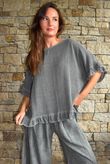 Frame Hopsack Frill Box Top Washed Charcoal